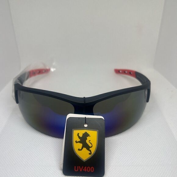 Khan Mirrored Mens Wrap Semi Rimless Sunglasses - Picture 2 of 3